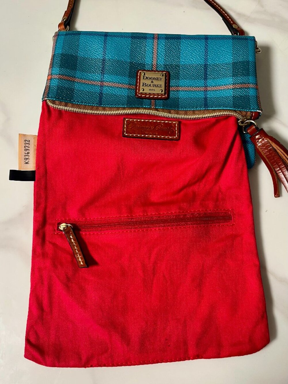 Dooney & Bourke Tiverton Blue Tartan Plaid Crossbody Tassel Bag + COA - Picture 13 of 15